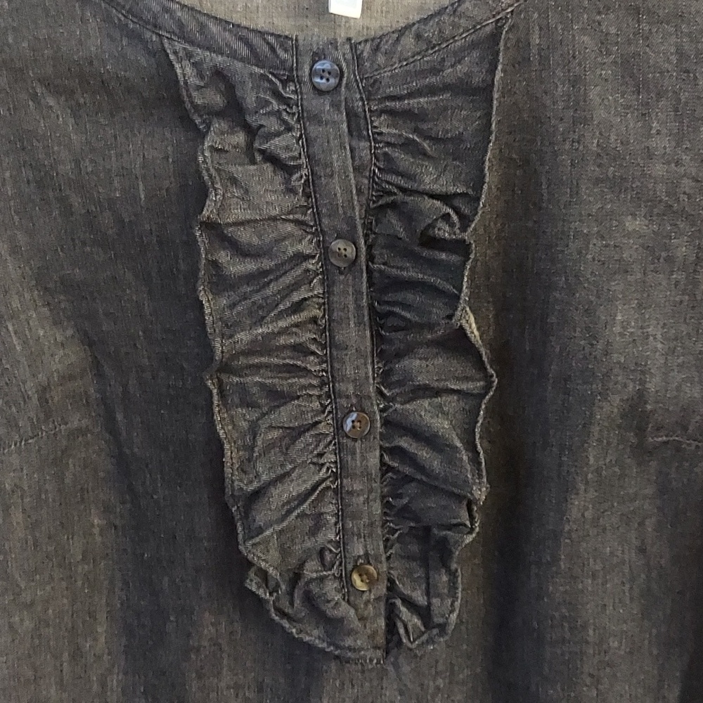 DRAPER JAMES Denim Blue Chambray Ruffle Shift Dress 2 Feminine - Picture 5 of 10